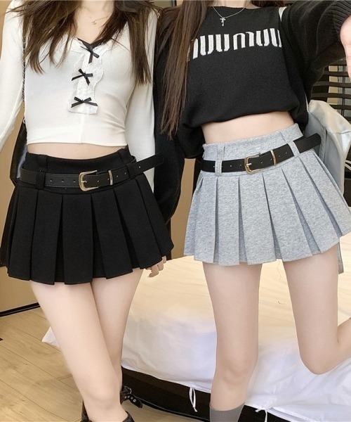 Lips スカート 美脚見え×安心設計プリーツミニスカート風ショート