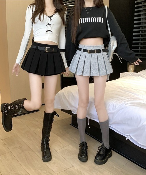 Lips スカート 美脚見え×安心設計プリーツミニスカート風ショート