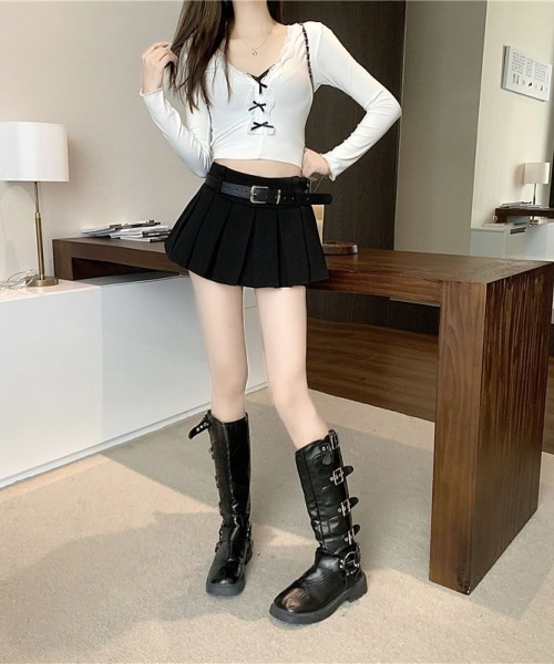 Lips スカート 美脚見え×安心設計プリーツミニスカート風ショート