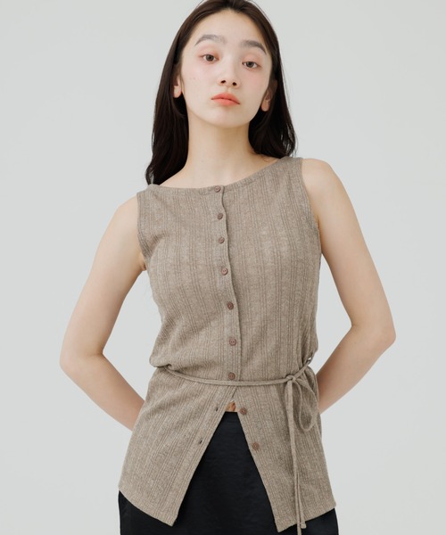 tシャツ rib button no sleeve tops（リブボタンノースリーブトップス
