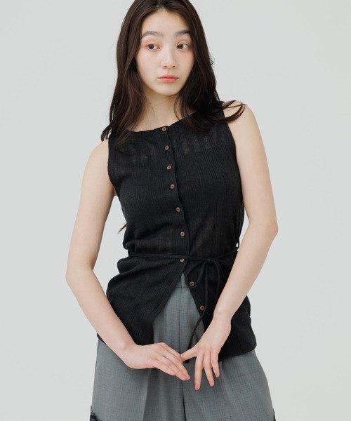 tシャツ rib button no sleeve tops（リブボタンノースリーブトップス