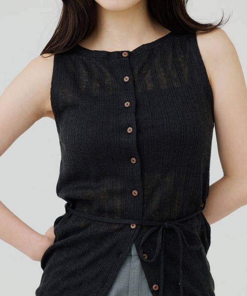 tシャツ rib button no sleeve tops（リブボタンノースリーブトップス