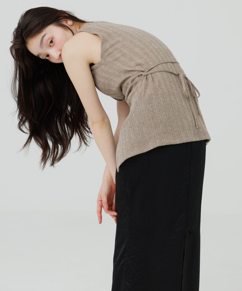 tシャツ rib button no sleeve tops（リブボタンノースリーブトップス