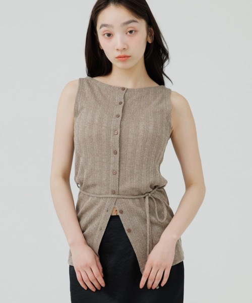 tシャツ rib button no sleeve tops（リブボタンノースリーブトップス