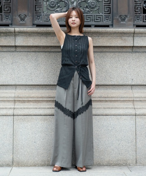 tシャツ rib button no sleeve tops（リブボタンノースリーブトップス