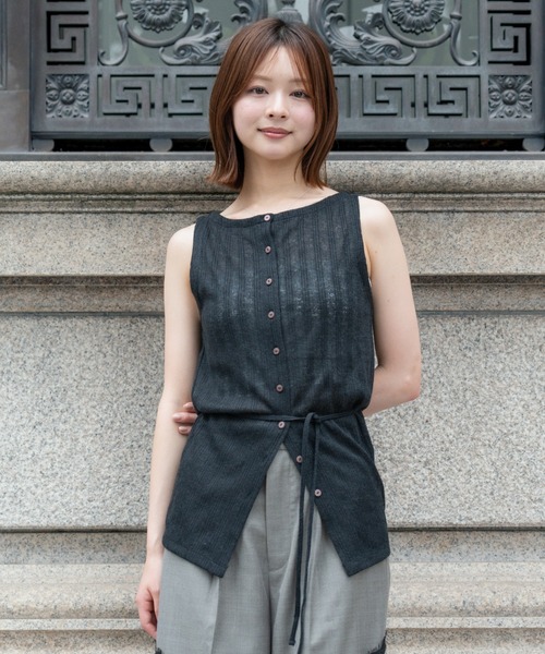 新品未使用 malbon マルボン レディース トップス ノースリーブ シャツ tシャツ rib button no sleeve tops（リブボタンノースリーブトップス