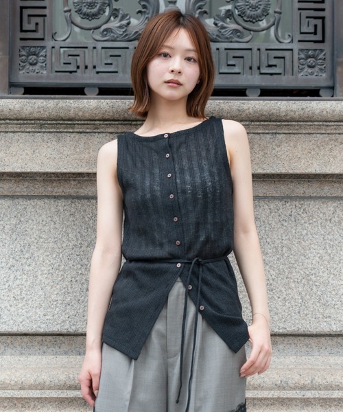 tシャツ rib button no sleeve tops（リブボタンノースリーブトップス