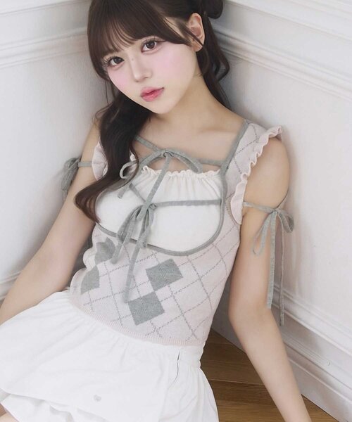 Belle Charme ニット セーター 「Belle Charme」Argyle Ribbon Knit