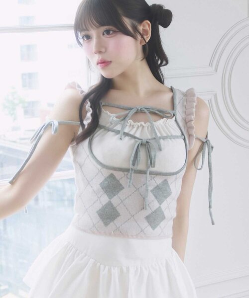 Belle Charme ニット セーター 「Belle Charme」Argyle Ribbon Knit