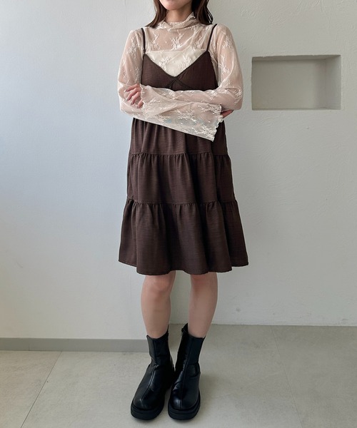 新品❗️タグ付き❗️レースレイヤードフレアスコート Ｌブラウン apres jour（アプレジュール） tシャツ 「apres jour clair」レース
