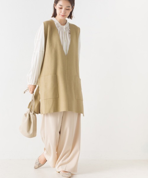 evam eva◎ニット ロングベスト ジレ リネン ウールブレンド お洒落 ◎☆（e233k164） / evam eva(エヴァムエヴァ) /wool aze long