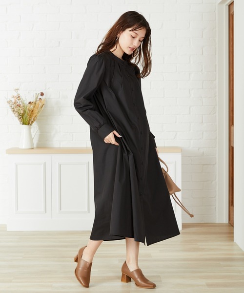 極美品✨ プルミエアロンディスモン ロングシャツワンピース　バンドカラー 日本製 acro（アクロ） シャツワンピース バンドカラーロングシャツワンピース