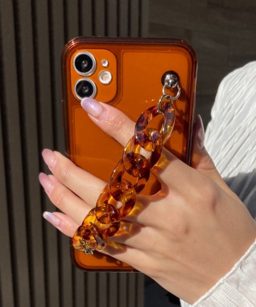 iphoneケース 本革 リング チェーンストラップ マグセーフ 鼈甲 Loco Ocean スマホケース べっ甲チェーンバンド付き