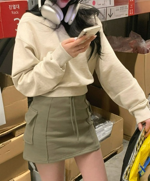Bellide 韓国ファッション クロップドスウェットトップス 厚手 カジュアル BEIDELLI トレーナー スウェット 「BELLIDE MADE」 パステルV
