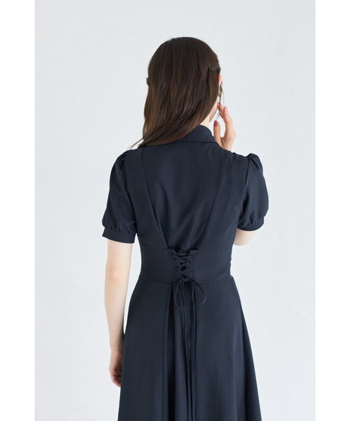 tocco closet ワンピース ヨークレース切り替えバックレースアップ半袖