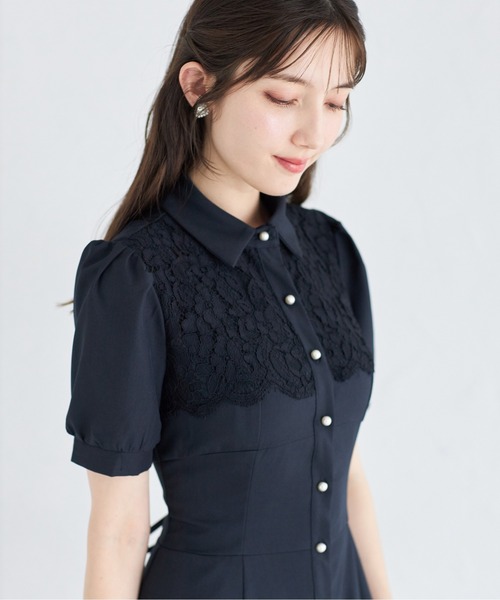 ブラック サイドレースアップ ミニワンピース 半袖 ブラック サイド