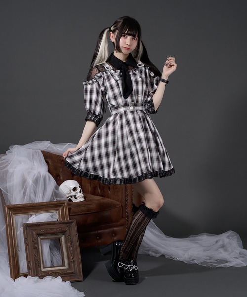Pal elfy ネクタイ付きケープ風ワンピース Pal elfy ワンピース ネクタイチェックワンピ : ZOZOTOWN Yahoo