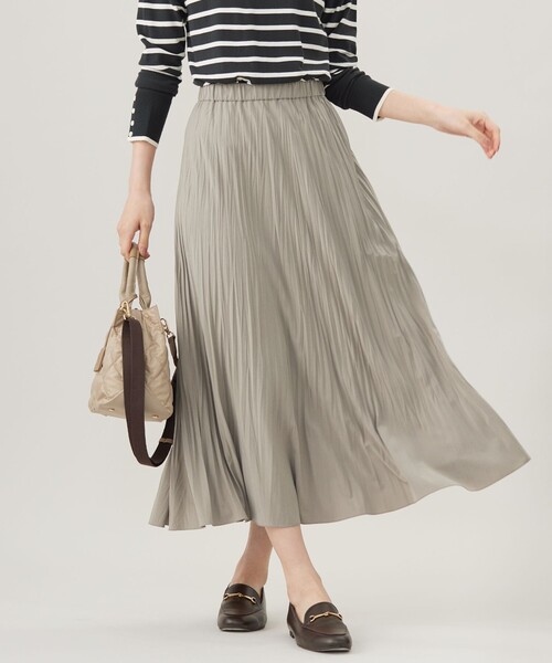 スカート 「洗える」パウダリージャージー ランダムプリーツ