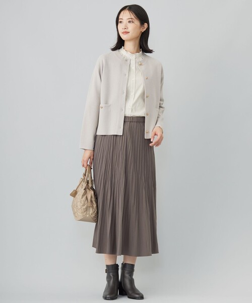 スカート 「洗える」パウダリージャージー ランダムプリーツ