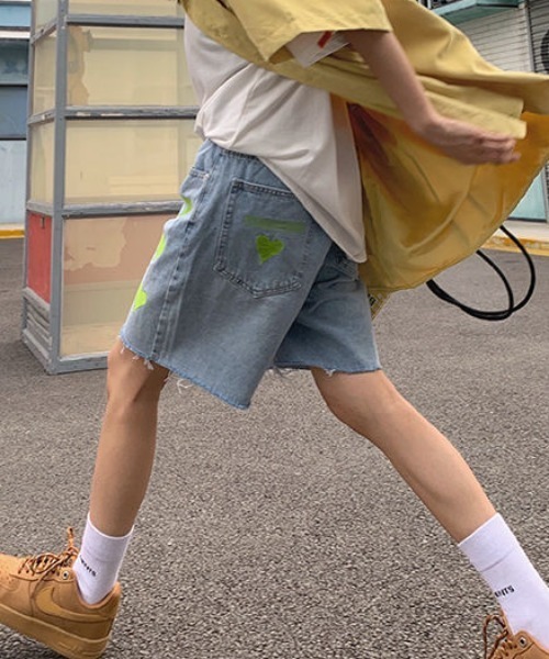 超美品SLY今期25SS完売デニムハーフパンツS THROW RIPPED HALF DENIM PT/BE リップド ハーフ デニム パンツ