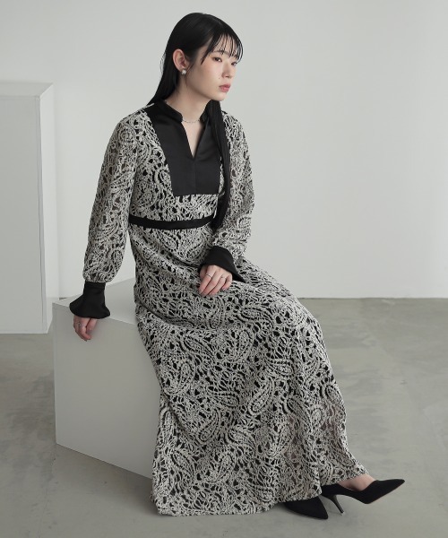 Callarus ドレス 起毛総レースデザインワンピースドレス｜「Callarus