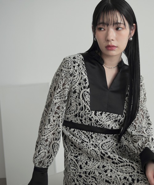 ドレス 起毛総レースデザインワンピースドレス｜「Callarus」