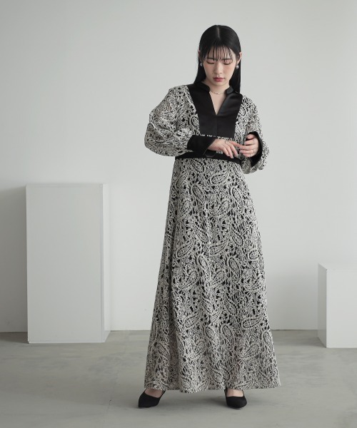 ドレス 起毛総レースデザインワンピースドレス｜「Callarus」