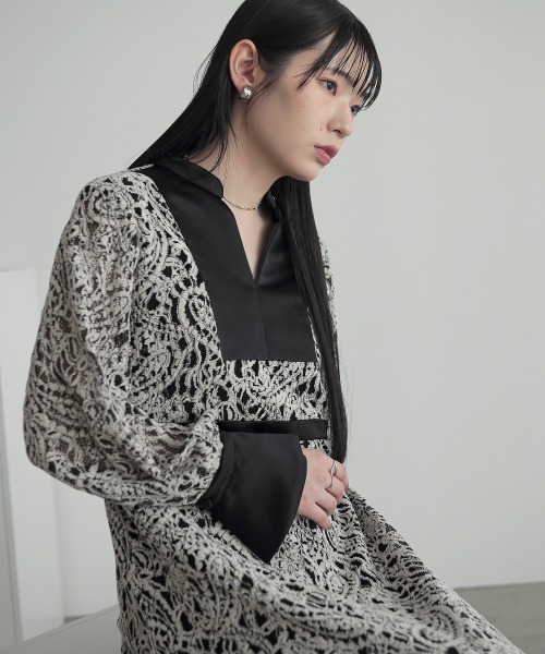 Callarus ドレス 起毛総レースデザインワンピースドレス｜「Callarus