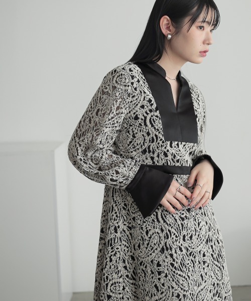 Callarus ドレス 起毛総レースデザインワンピースドレス｜「Callarus