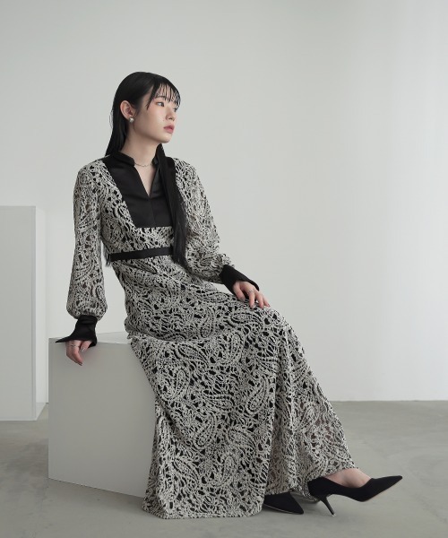 Callarus ドレス 起毛総レースデザインワンピースドレス｜「Callarus