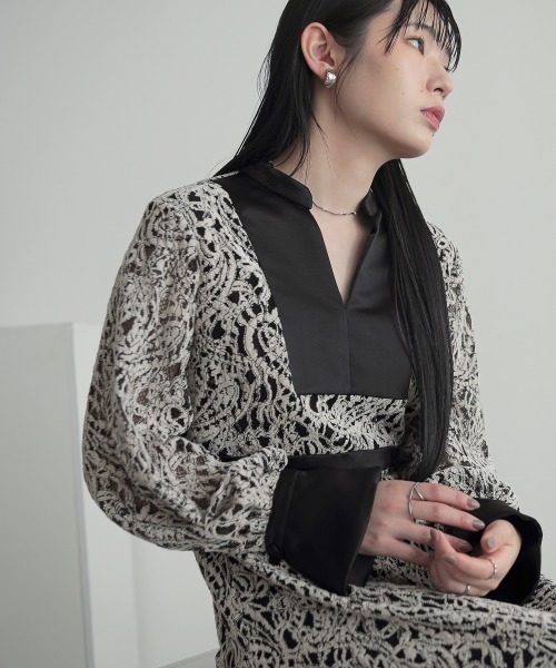 Callarus ドレス 起毛総レースデザインワンピースドレス｜「Callarus