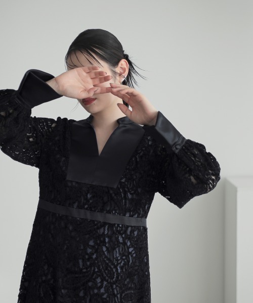 ドレス 起毛総レースデザインワンピースドレス｜「Callarus」