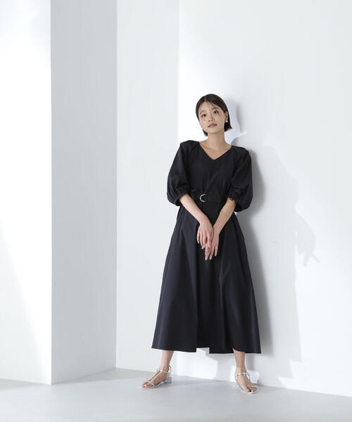 NATURAL BEAUTY BASIC」 7分袖ワンピース MEDIUM ダークブルー 