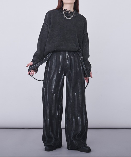 Ellno Loset ジーンズ 3Dサスペンダー付き（取り外し可能）箔