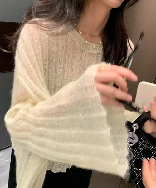 ニット セーター ワイドリブラメ入りシアーニットトップス レディース deux amour ニット セーター ワイドリブラメ入りシアーニット