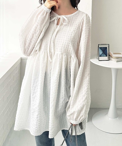 cen.ジャガードチュニック大人気即完売ペプラムトップス　セン jacquard peplum tunic | s t k .