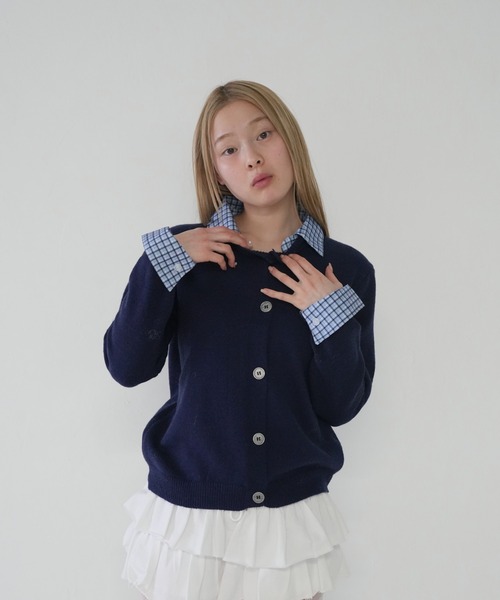 Uenui カーディガン 「 cunii 」レイヤード チェックシャツ