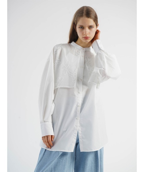 ブラウス シャツ CODE EMBROIDERY MESH CAPE SHIRT レディース