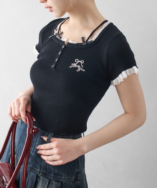 tシャツ フェイクレイヤードノースリーブトップス EM25s101「EIGHTHMONTH」 レディース SpRay tシャツ レース付フェイクレイヤードトップス レディース