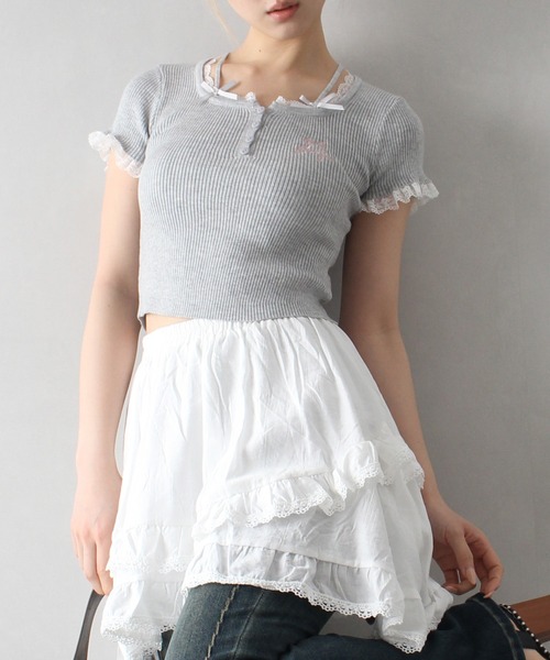 tシャツ レースレイヤードトップス レディース レースレイヤードTシャツ(トップス)｜LOVELESS(ラブレス)の