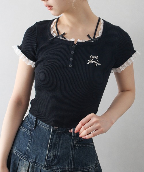 SpRay tシャツ レース付フェイクレイヤードトップス レディース