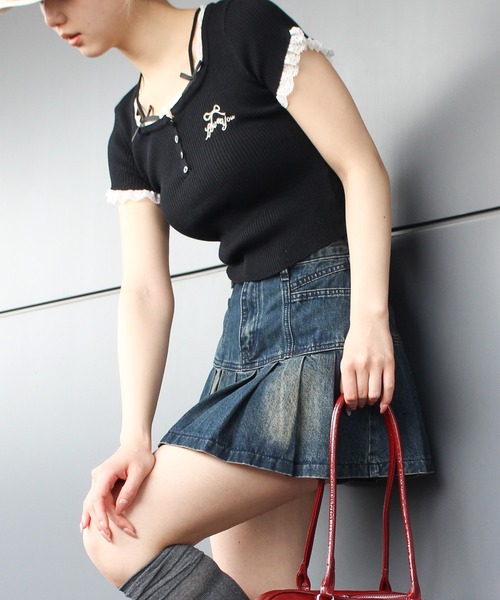 SpRay tシャツ レース付フェイクレイヤードトップス レディース
