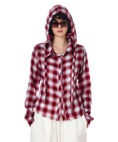ブラウス シャツ HOODED LIGHT CHECK SHIRT レディース