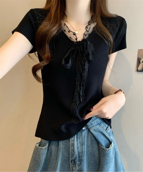 tシャツ レースボウタイTシャツ レディース tシャツ レースボウタイTシャツ レディース : ZOZOTOWN Yahoo!店