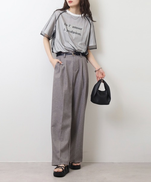 tシャツ EGLANTINE チュールレイヤードロゴＴシャツ 半袖カットソー ラグランスリーブ レディース EGLANTINE tシャツ チュールレイヤードロゴTシャツ 半袖