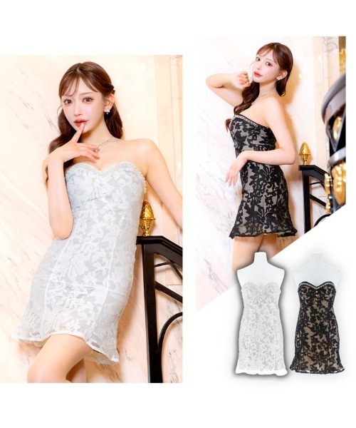 DAZZY（デイジー） ドレス ベアトップ 刺繍レース パールビジュー