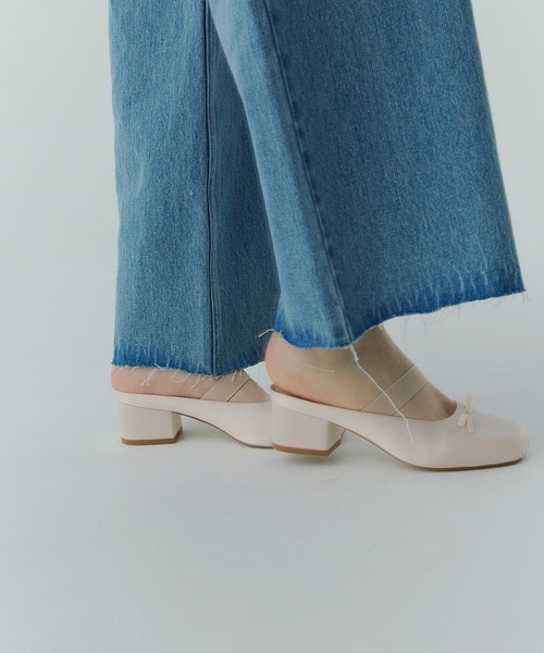 eimy istoire シルバーキャップツイードリボンミュール ポインテッドリボンミュール(S WHITE): SHOES