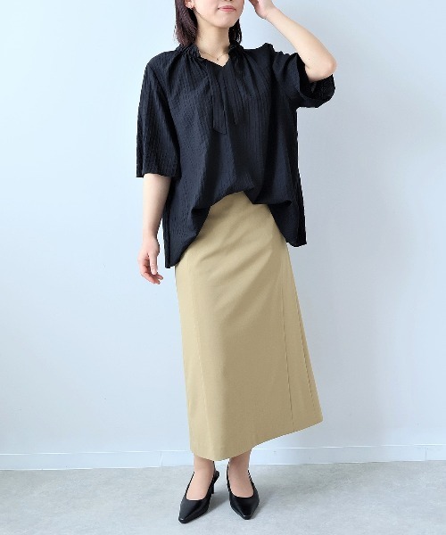 【fleur】【Ｌ〜５Ｌ】ドビーストライプフリルカラーブラウス fleur by mint breeze ブラウス シャツ 「L〜5L 大きいサイズ
