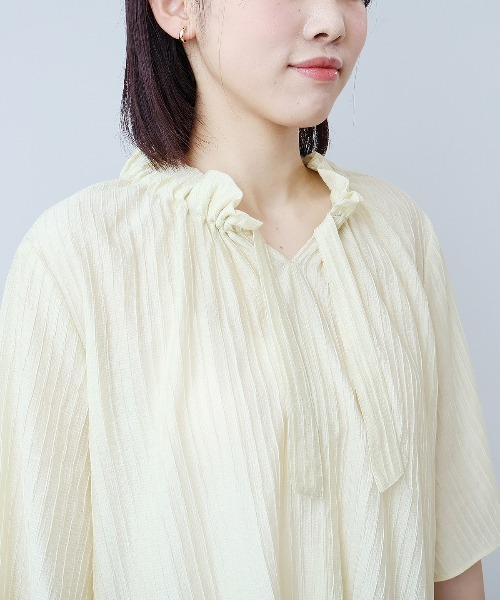 【fleur】【Ｌ〜５Ｌ】ドビーストライプフリルカラーブラウス fleur by mint breeze ブラウス シャツ 「L〜5L 大きいサイズ