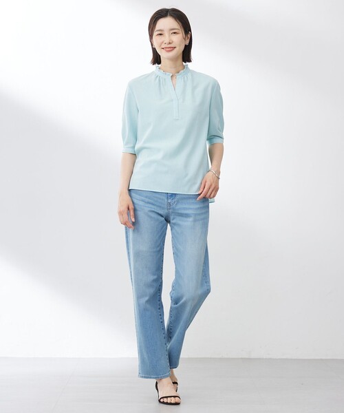 ブラウス シャツ 「洗える」SHEER ギンガム スキッパー ブラウス レディース ブラウス シャツ 「洗える」SHEER ギンガム スキッパー